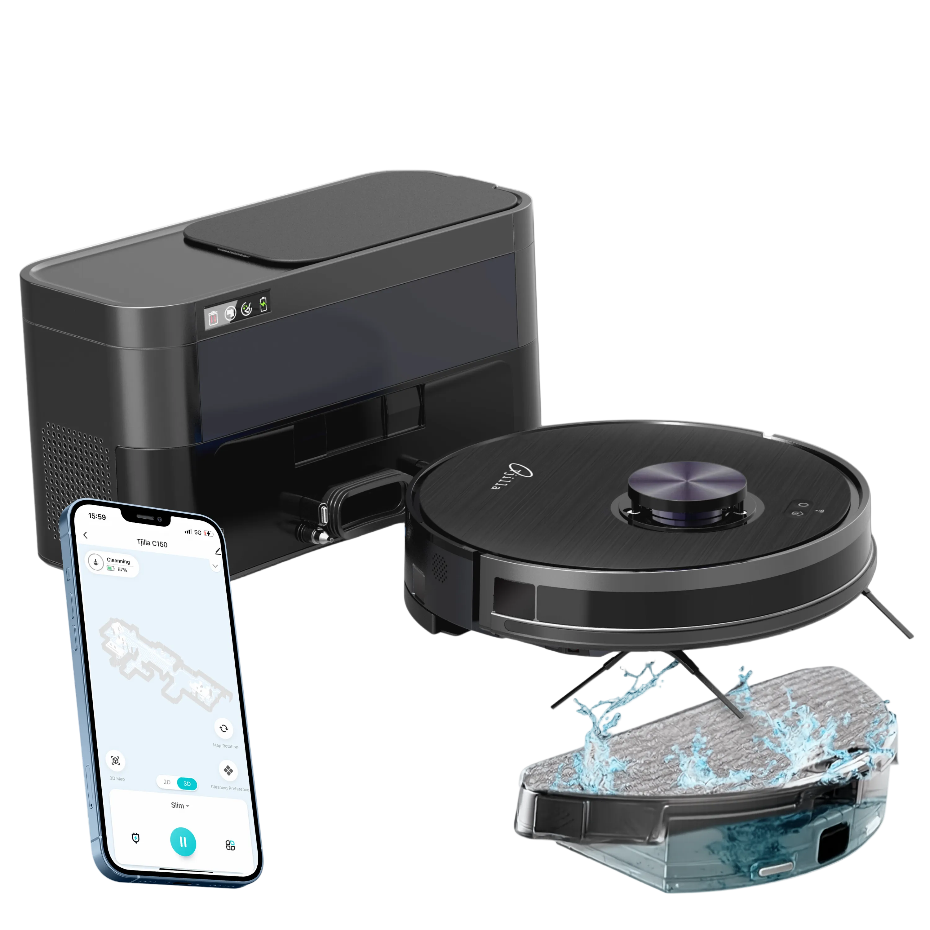 Intelligenter Saugroboter mit Wischfunktion und automatischer Absaugstation – Tjilla C150+
