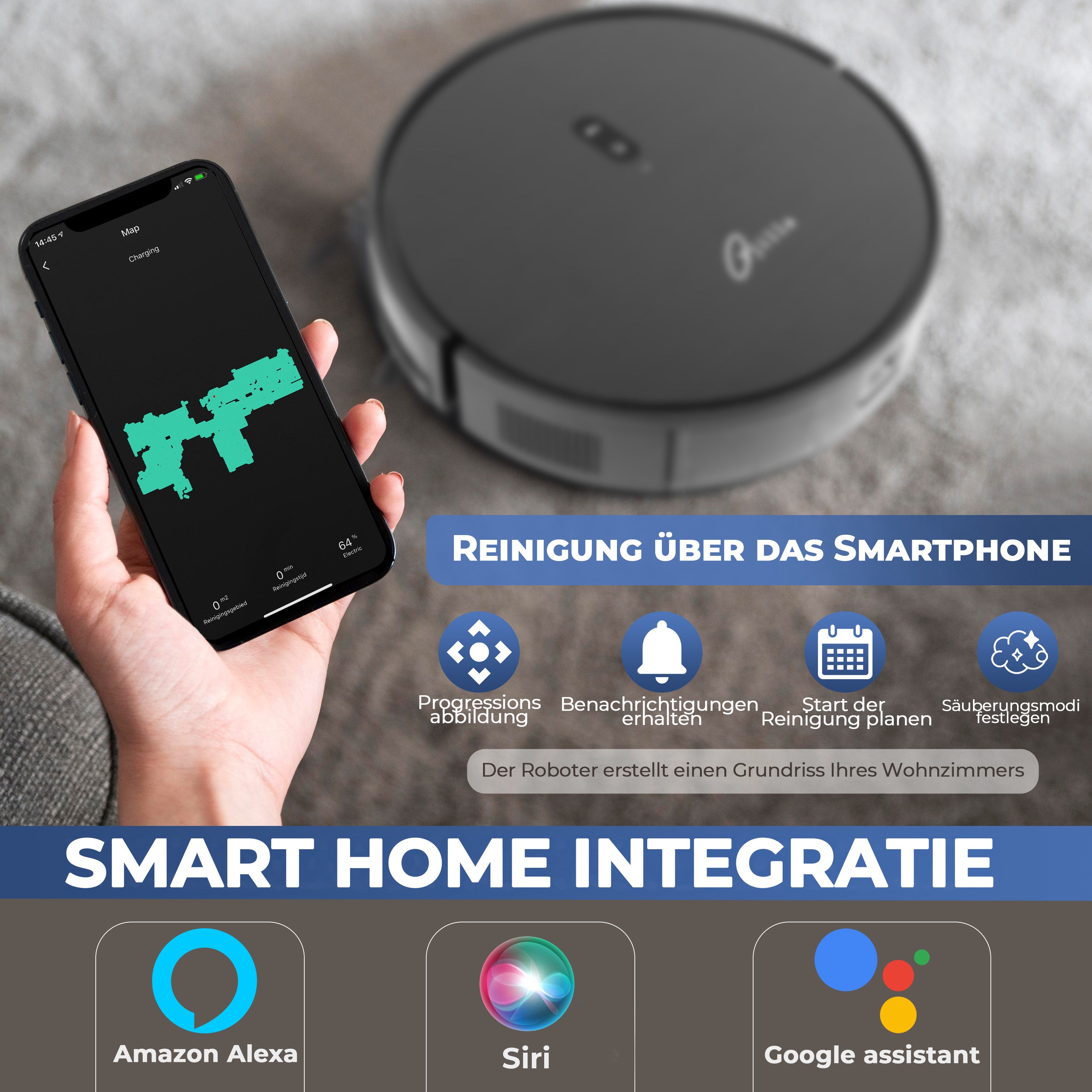 Saugroboter mit Wischfunktion - Reinigung uber das smartphone