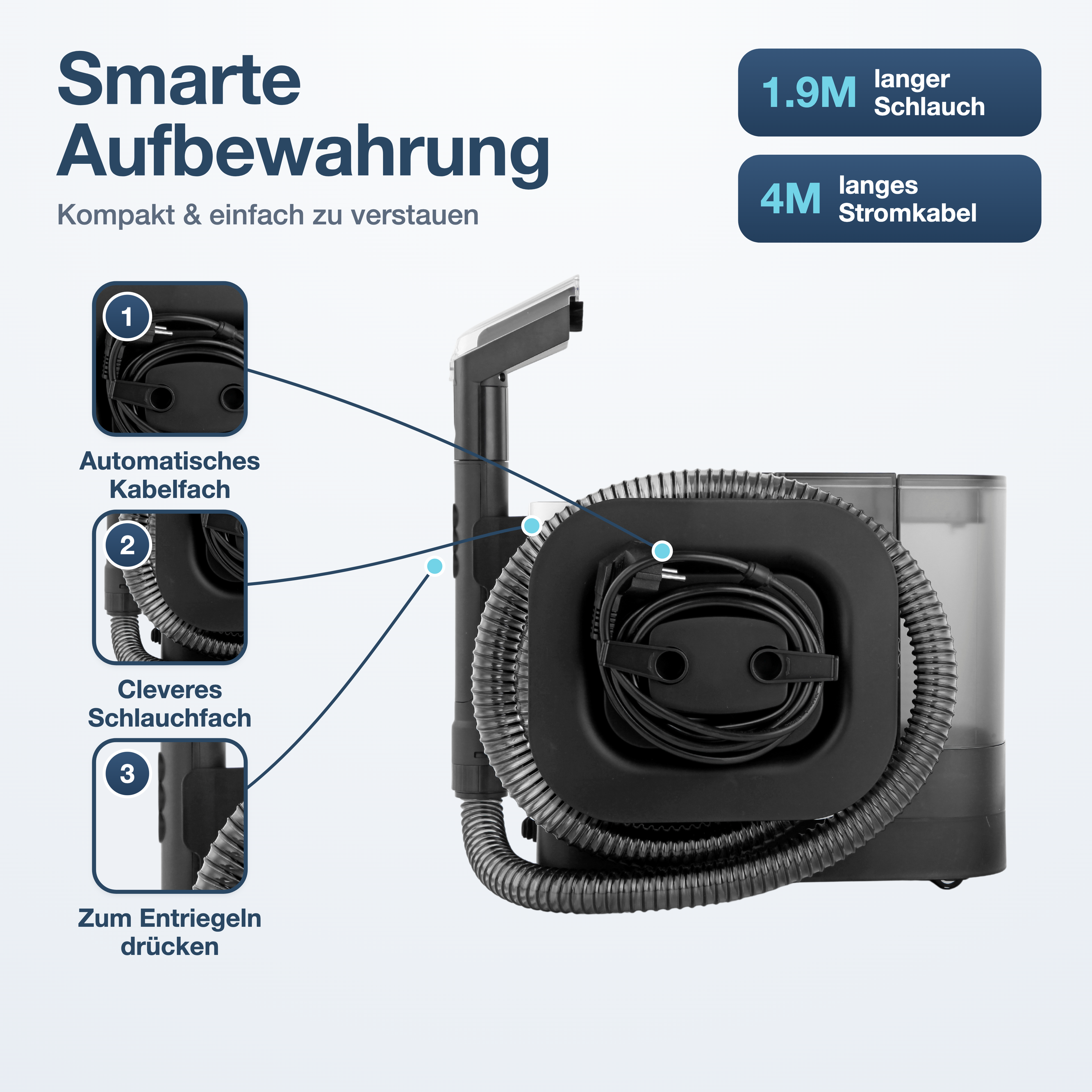 teppichreiniger kompakt verstauen kabel schlauchfach tjilla t150