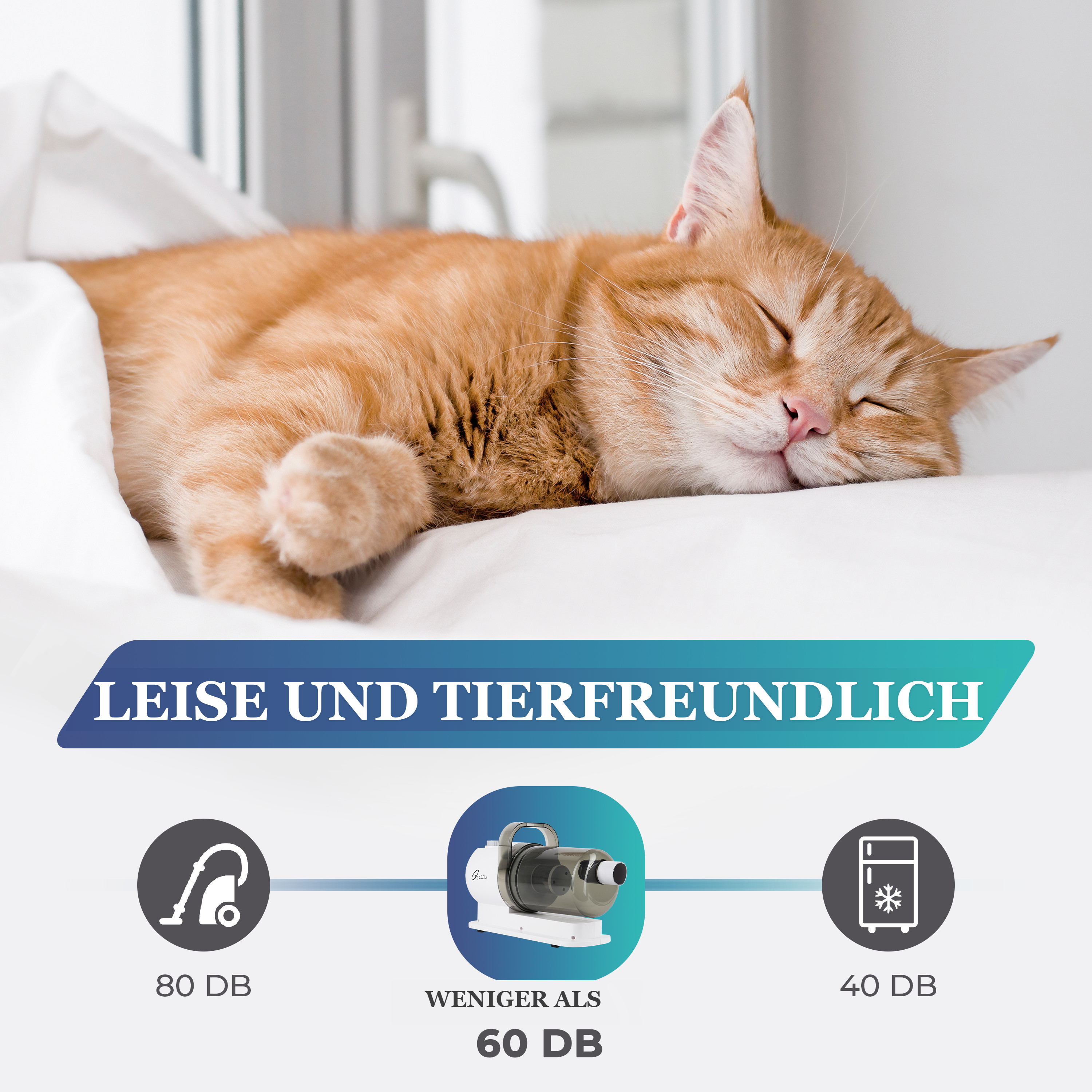 TJILLA Tierhaarstaubsauger mit nur 60 dB – besonders leise und stressfreie Fellpflege für Hunde und Katzen